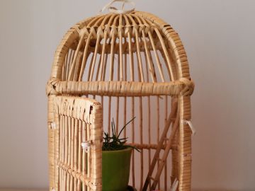 Ravissante Cage Ancienne En Osier Et Rotin