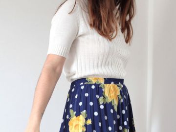 Robe Per Una Turquoise à Fleurs - Bleu Marine, Jaune, Blanc - Taille 12 | Style Empire, Manches Courtes