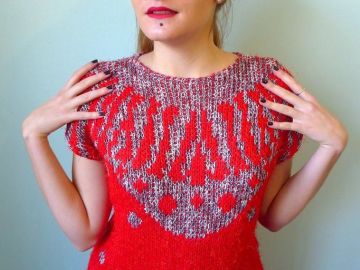 Vintage 80 pull sans manches jacquard motif graphique rouge Luckyfind