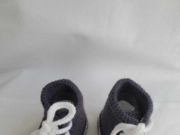 Chaussons Bébé Gris En Laine - Faits Main Style Baskets - Taille 0-3 Mois (16 EU) - Neufs