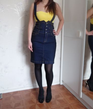 Jupe crayon en jean brut taille haute T38