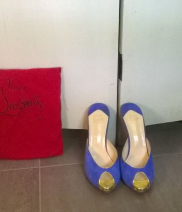 Mules Louboutin Bleu suede