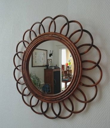 Miroir en rotin vintage 