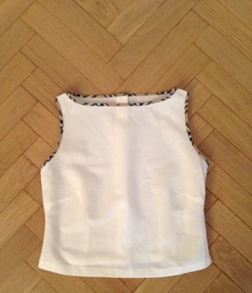 Top Burberry pas cher blanc lin liseré tartan