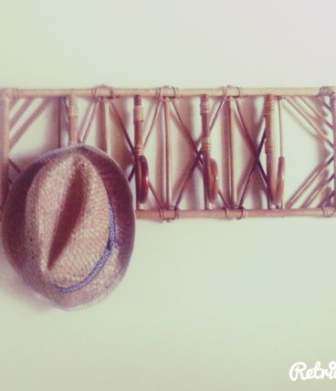 Patères porte-manteau vintage en rotin