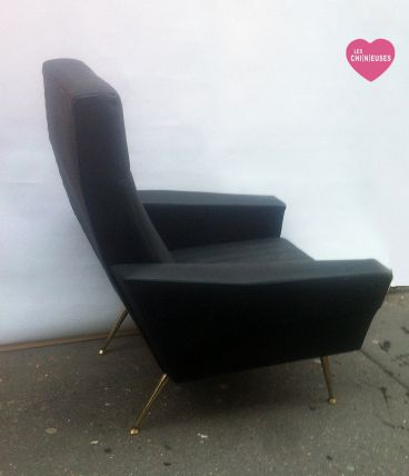 Fauteuil skaï noir 1950