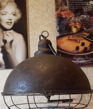 Lustre "Poulie" métal et bois