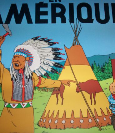 GRANDE AFFICHE PLASTIFIEE 70 CM PAR 50 CM TINTIN EN AMERIQUE 