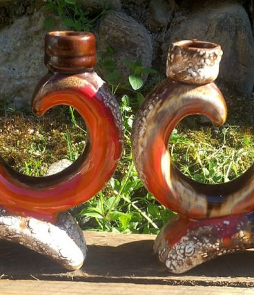 Paire de bougeoirs doubles - style Vallauris - vintage