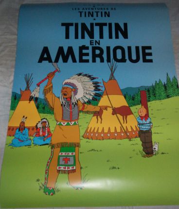 GRANDE AFFICHE PAPIER EPAIS PLASTIFIE TINTIN 70 CM PAR 50 CM HERGE 