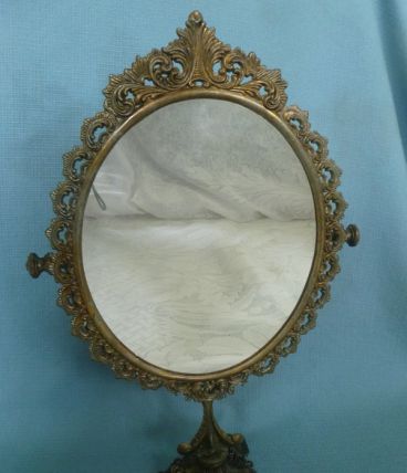 miroir de coiffeuse pivotant en laiton vintage d'époque