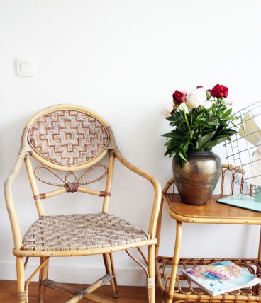 Fauteuil bistrot vintage en rotin 70's