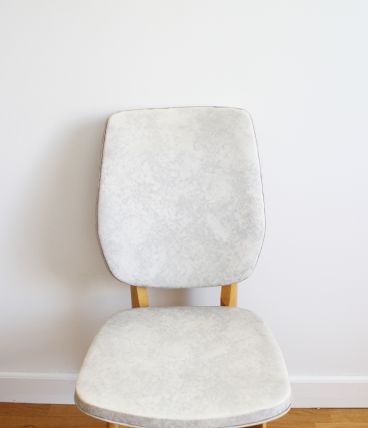 Chaise vintage scandinave pieds compas en skaï effet marbré 70s