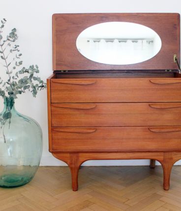 Commode coiffeuse vintage en teck scandinave des années 60