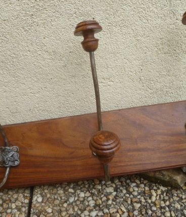 porte manteau , 6 pateres bois+metal , vintage