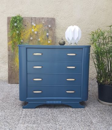 Commode vintage art déco bleu métal doré 