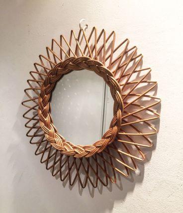 Miroir rotin vintage 