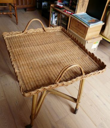 desserte/table roulante osier bambou