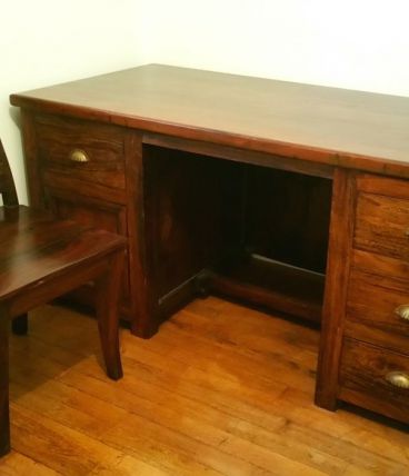 Bureau et sa chaise en teck massif 