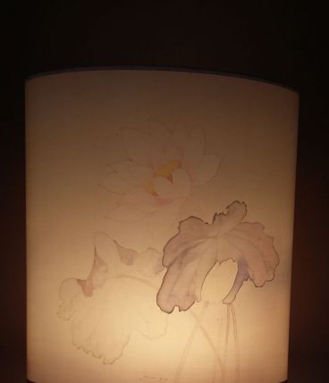 Lampe en ceramique avec abat jour en soie