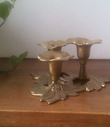 Bougeoir laiton vintage forme rose