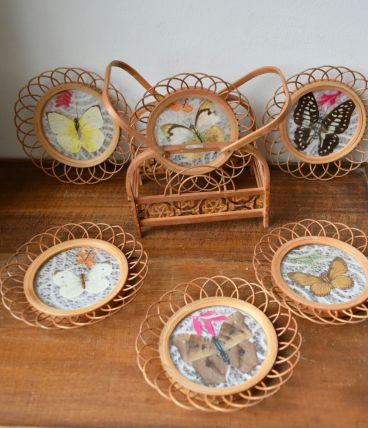 Dessous de verres en rotin papillons naturalisés