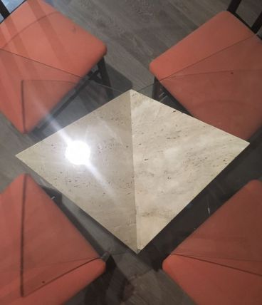 Table ronde en verre pied en marbre massif