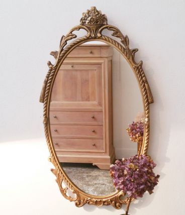 Miroir ancien ovale bronze doré