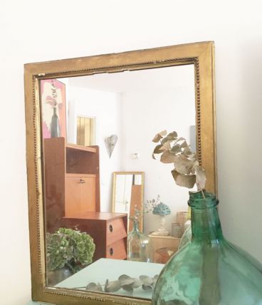 Miroir doré vintage patiné 70's