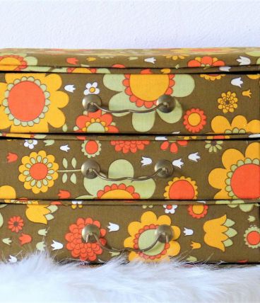 Boite cartonnage tissu mercerie ancienne avec tiroirs 