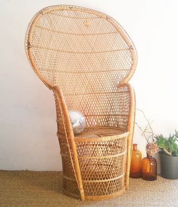 Grand fauteuil Emmanuelle rotin vintage
