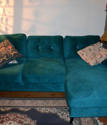 JOLI CANAPE D'ANGLE bleu - CONVERTIBLE - NEUF 