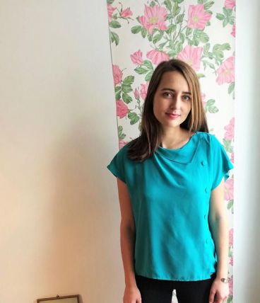 Fiona - Chemisier en soie vintage vert émeraude boutonnée 