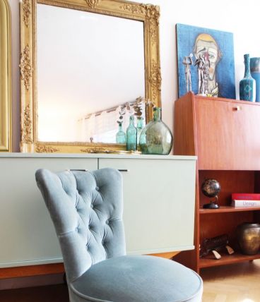 Fauteuil crapaud velours vintage 1950's