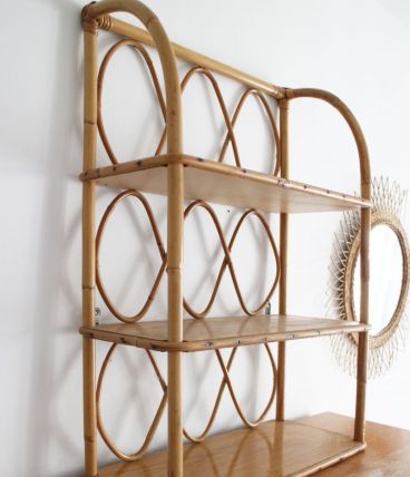 Etagère en rotin vintage des années 70