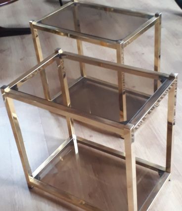 table verre fume et or bout canape  70s