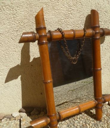 Miroir ancien en bois, sculpté façon bambou , vintage