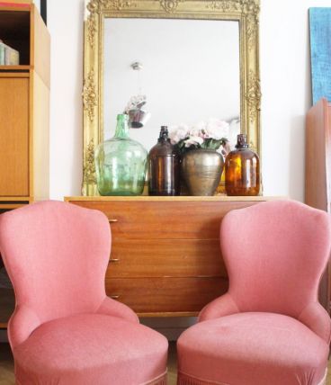 Paire de fauteuils crapauds vintage rose