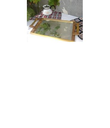 Ancien plateau en bois et verre miroir VINTAGE ART DECO