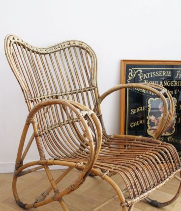 Fauteuil rotin vintage avec de la récup années 50/60