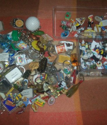 LOT COLLECTION PORTE-CLEFS FEVES ET PIN'S 