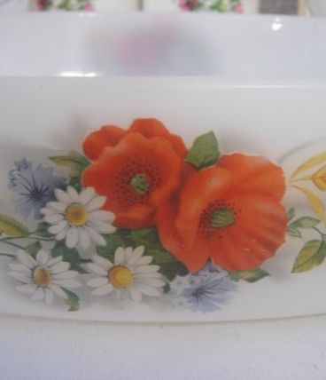 Grand plat à four ovale Arcopal vintage 70 Décor Coquelicots