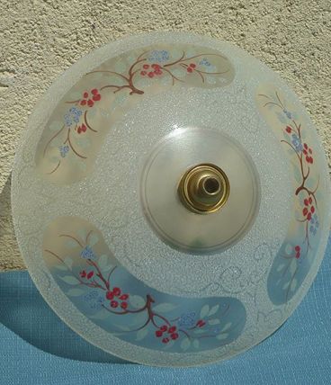 abat jour,suspension en verre décoré, vintage