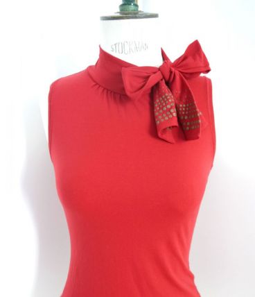 Top col montant noeud cou lacet rouge chic vintage sexy femm