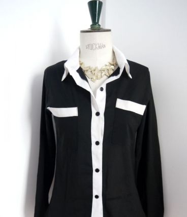Chemise top bicolore noir blanc black white working girl 