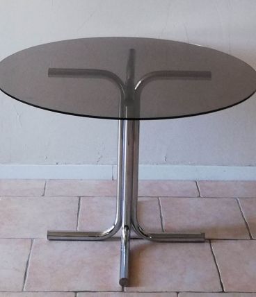 Table ronde verre fumé et chrome - vintage 70