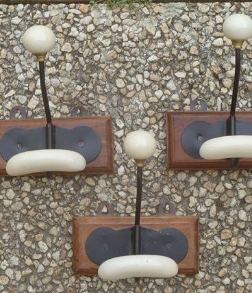 lot de 3 pateres bois , céramique