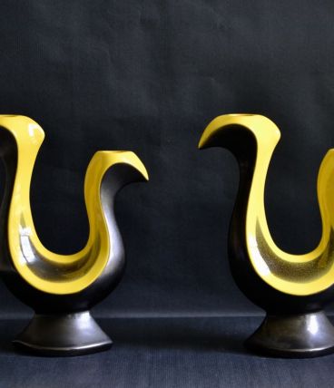 Paire de bougeoirs céramique vernis 1960