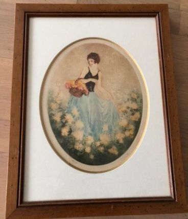 Tableau femme au panier de fleurs