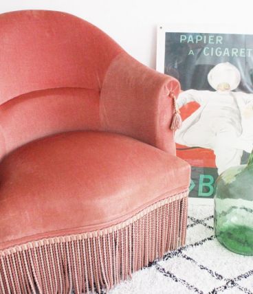 Fauteuil crapaud en velours ROSE années 60